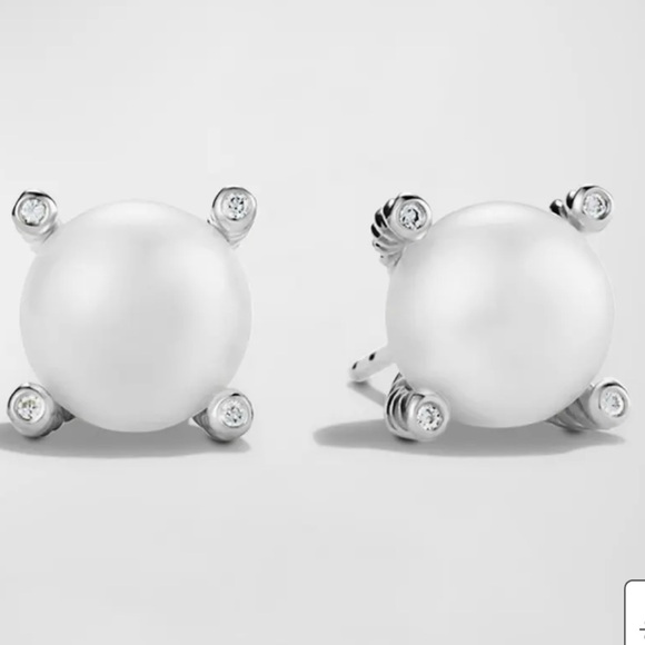 David Yurman 9.5MM Pearl and Diamond Earrings - Picture 1 of 7
